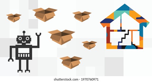 vector illustration of automated robot service artificial intelligence in delivery service to home