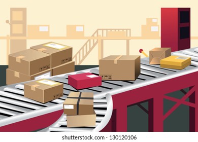 A vector illustration of automated shipment in a warehouse