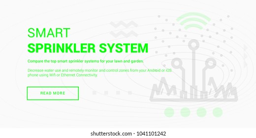 Vector illustration of automated sprinkler system banner on white background.