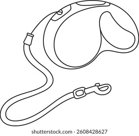vector illustration of an automatic animal harness, leash, simple linear icons, doodle and sketch style, hand-drawn, isolated on a white background