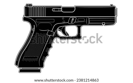 Vector illustration of the automatic pistol on a white background. Black. Right side.