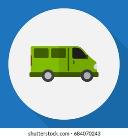 Vector Illustration Of Automobile Symbol On Lorry Flat Icon. Premium Quality Isolated Van Element In Trendy Flat Style.