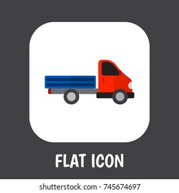 Vector Illustration Of Automobile Symbol On Truck Flat Icon. Premium Quality Isolated Carriage Element In Trendy Flat Style.