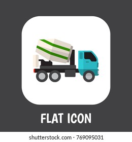 Vector Illustration Of Automobile Symbol On Concrete Mixer Flat Icon. Premium Quality Isolated Cement Blender Element In Trendy Flat Style.