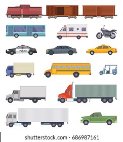 Vector illustration of automobile, trucks and motorcycles isolate on white