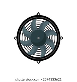 Vector illustration of an automotive cooling fan with blades, isolated on a white background.