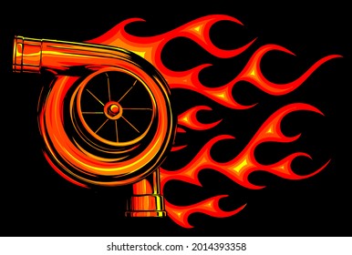 vector illustration Automotive turbo charger with fire