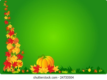 Vector illustration of autumn abstract background with pumpkin and leafs