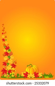 Vector illustration of autumn abstract background with pumpkin and leafs
