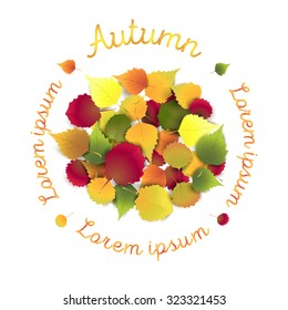 Vector illustration. Autumn background with a bunch of multicolored leaves. Border of autumn leaves on an isolated background.