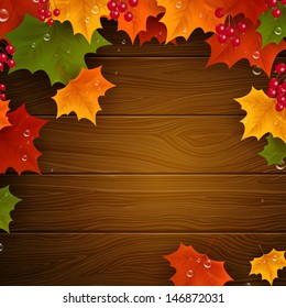 Vector Illustration of an Autumn Background with Leaves