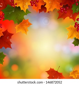 Vector Illustration of an Autumn Background with Leaves