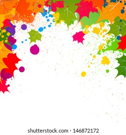 Vector Illustration of an Autumn Background with Leaves and Splashes