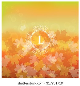 Vector illustration of an autumn background with a monogram decoration in the middle