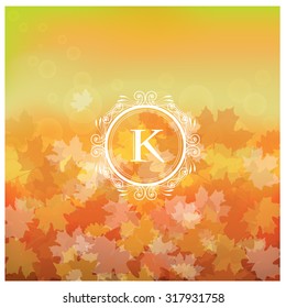 Vector illustration of an autumn background with a monogram decoration in the middle