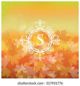 Vector illustration of an autumn background with a monogram decoration in the middle