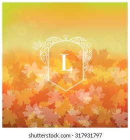 Vector illustration of an autumn background with a monogram decoration in the middle