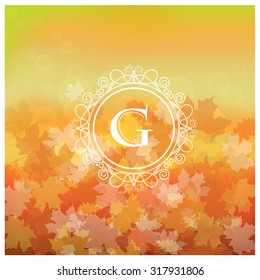 Vector illustration of an autumn background with a monogram decoration in the middle