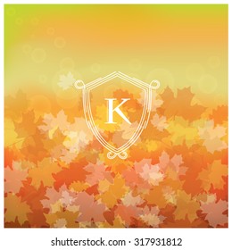 Vector illustration of an autumn background with a monogram decoration in the middle