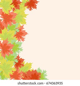 Vector illustration autumn background with multicolor maple leaves: red, orange, brown and yellow falling leaves and place for text. Banners. EPS8 