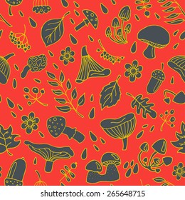 Vector illustration of autumn background with mushrooms and leaves