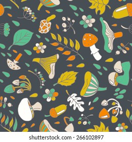 Vector illustration of autumn background with mushrooms and leaves