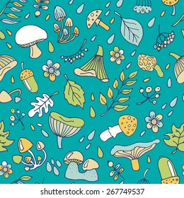 Vector illustration of autumn background with mushrooms and leaves