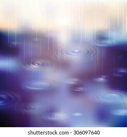 Vector illustration autumn background. Rain. Circles on the water. EPS 10