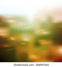 Vector illustration autumn background. Rain. Circles on the water. EPS 10