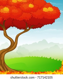 Vector illustration of Autumn background with red leaves