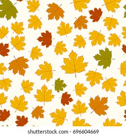 Vector illustration. Autumn background. Seamless pattern of falling colorful maple leaves. Design for packaging, textiles, poster, banner.