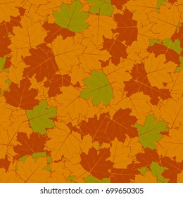 Vector illustration. Autumn background. Seamless pattern of falling colorful maple leaves. Design for packaging, textiles, poster, banner.