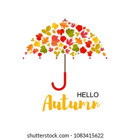  Vector Illustration. Autumn background.Umbrella of leafs. Hello autumn poster with umbrella and autumn leafs. Backgroun for desing