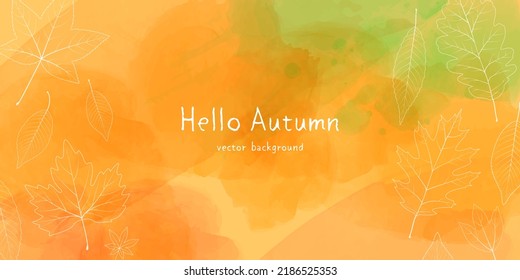 Vector illustration of autumn banner background. Botanical leaves line art and watercolor.