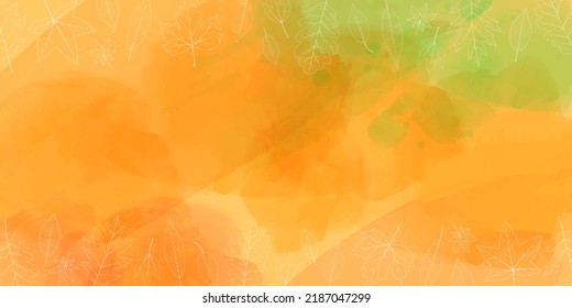 Vector illustration of autumn banner background. Botanical leaves line art and watercolor.