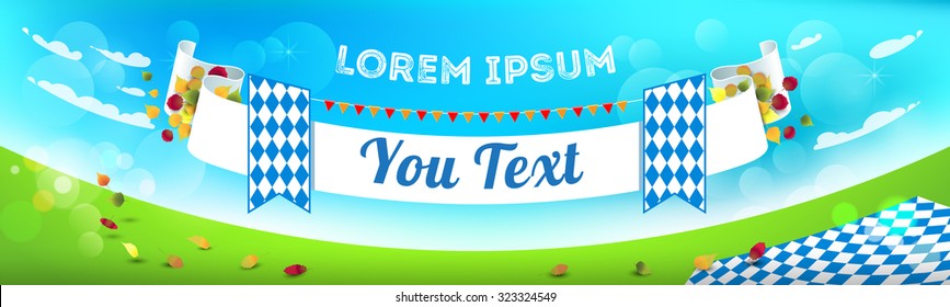 Vector illustration. Autumn banner with space for text. Picnic. Autumn banner with multi-colored leaves. Oktoberfest.