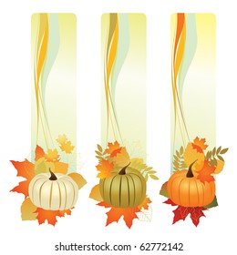 Ilustración vectorial de carteles de otoño con hojas y calabaza.