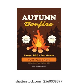 vector illustration of autumn bonfire flyer poster template design