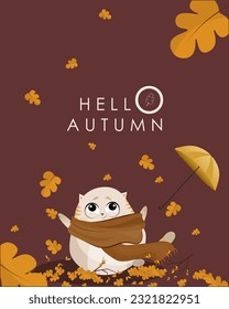Vector illustration. Autumn card invitation, poster. Hello, Autumn.