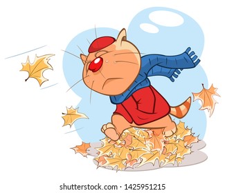 Vector Illustration Autumn Cat  Comics Book