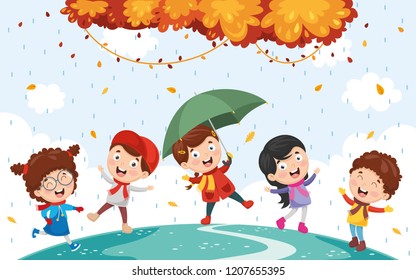 Vector Illustration Of Autumn Children