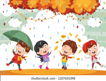 Vector Illustration Of Autumn Children