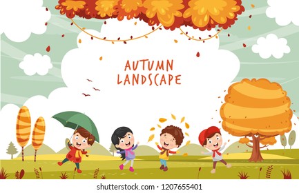 Vector Illustration Of Autumn Children