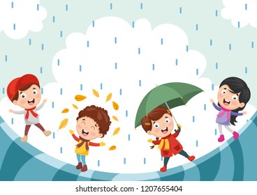 Vector Illustration Of Autumn Children