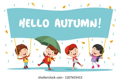 Vector Illustration Of Autumn Children