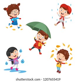 Vector Illustration Of Autumn Children