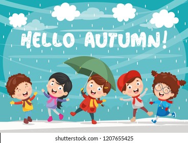 Vector Illustration Of Autumn Children
