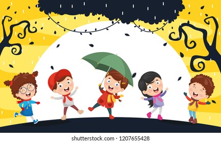 Vector Illustration Of Autumn Children