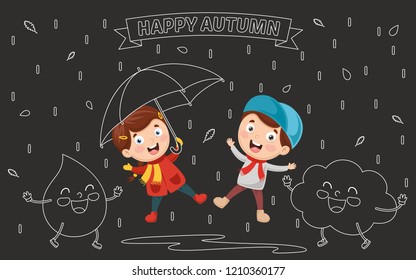 Vector Illustration Of Autumn Children