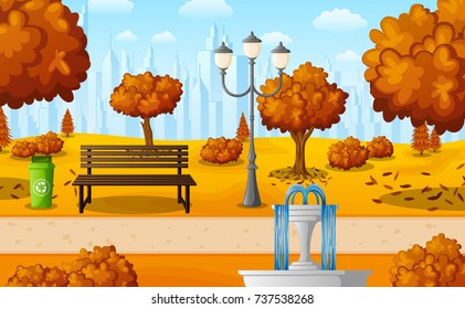 Vector Illustration Autumn City Park Bench Stock Vector (Royalty Free ...